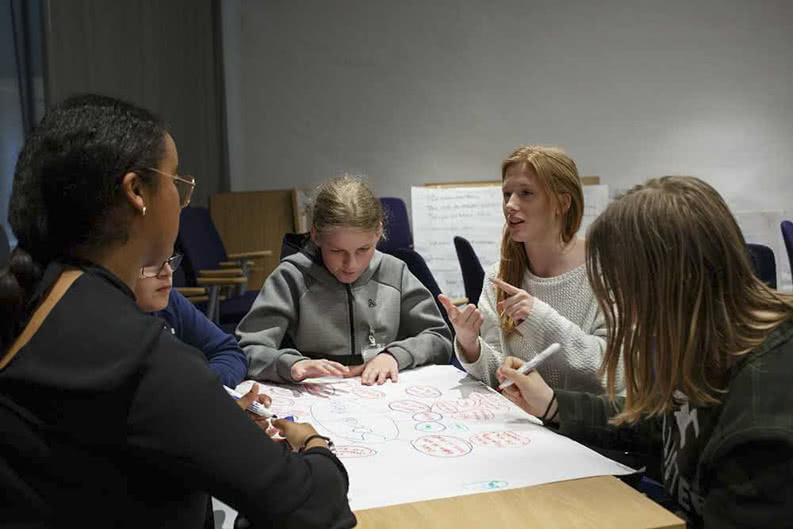 Schüler bereiten eine Klassenfahrt nach